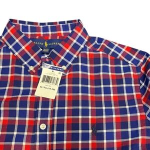 Ralph Lauren Boys XL Red Blue Plaid Button Down‎ Long Sleeve Shirt 18-20